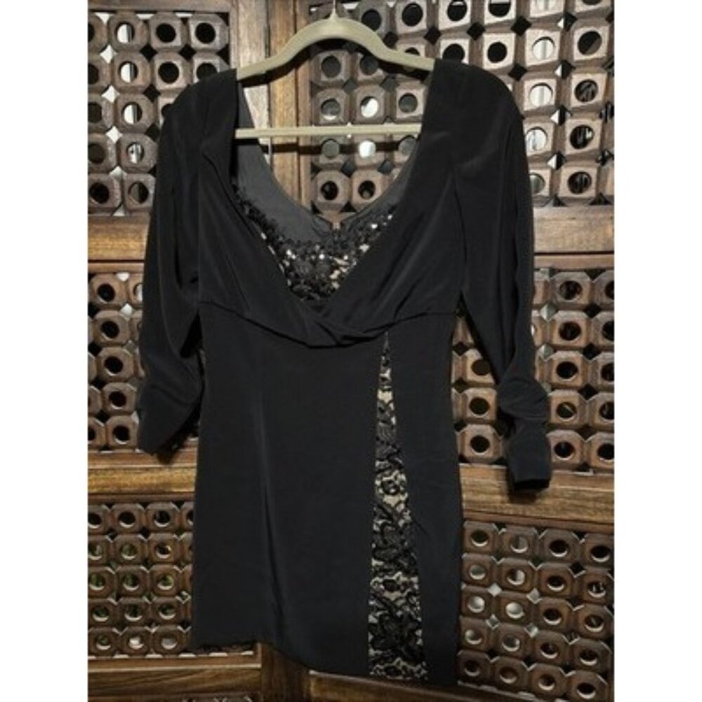 Bob Mackie 1900s Fleur De Lys Vintage Beaded Black Sequin Dress Size XS